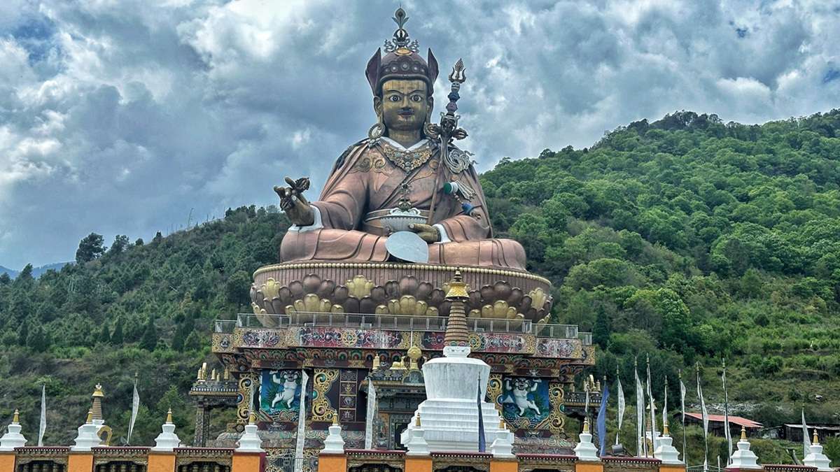The towering Takila Guru Statue overlooking Lhuentse valleys