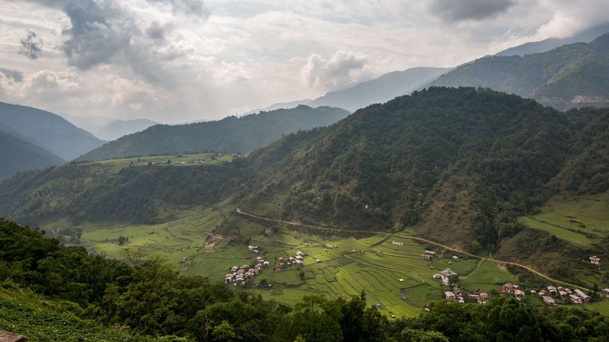 Picturesque landscapes embracing Khaling Weaving Centre