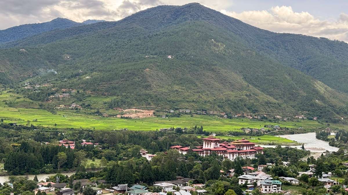 Sweeping views of Punakha Dzong from Dharma Siddhi