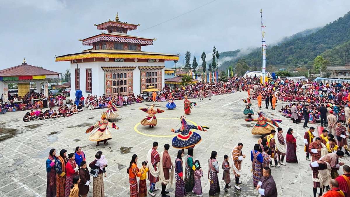 Receive blessings during Samtse Tsechu sacred Thongdrel unfurling