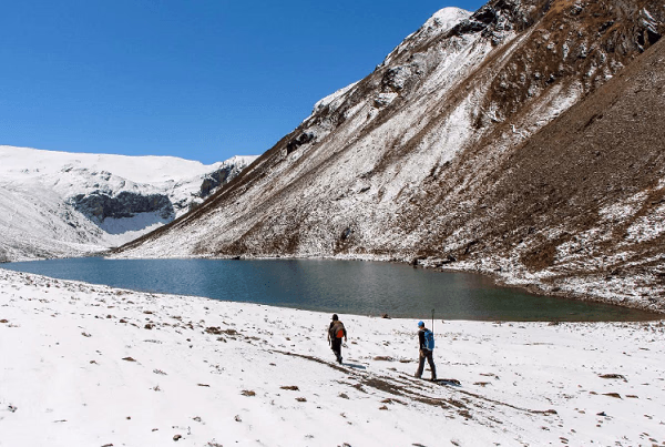snowy lake in Bhutan
