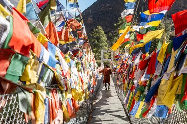 Fluttering prayer flags at Tachog Lhakhang