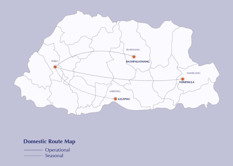 Drukair Domestic Routes