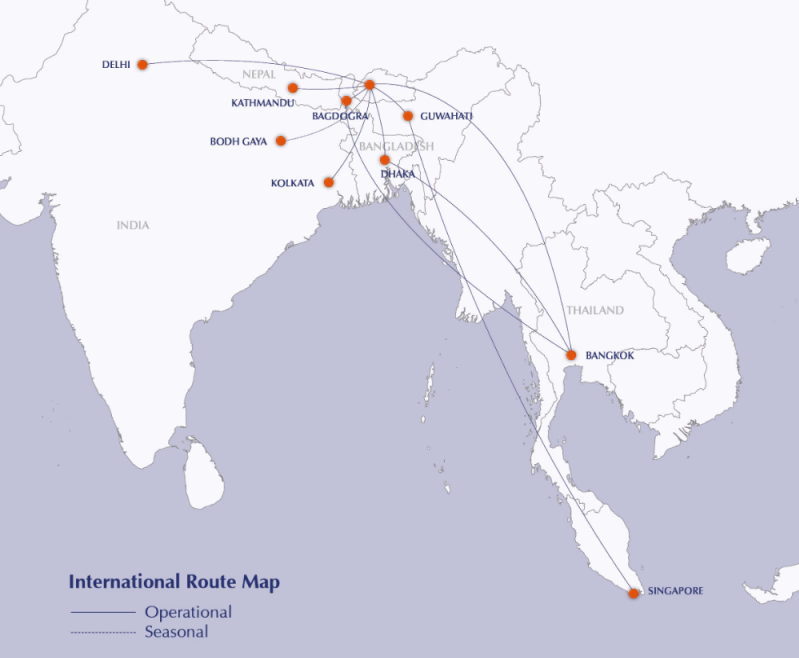 Drukair International Routes
