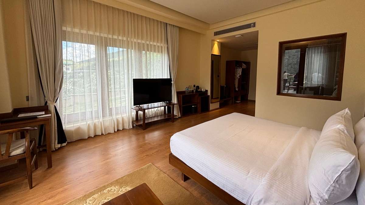 Terma Linca Paro Deluxe Room surrounded by mountain views